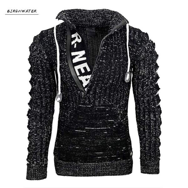 

men's sweaters men autumn winter letters sweater long sleeve turn down collar ripped jumpers pullover streetwear knit, White;black