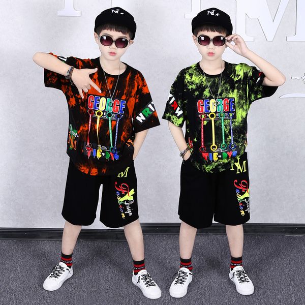 

Fashion Boy Clothes Sets Summer Kids 2pcs Short Sleeves T-Shirt Suits Hip-hop Shorts Children Clothing Suits 6 8 10 12 14 Years, Green