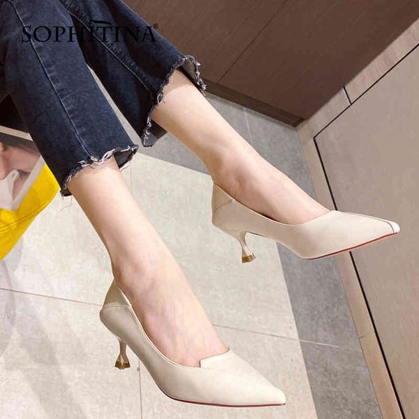 

sophitina pumps women casual patchwork handmade shoes shallow thin heels pointed toe two wear style soft office lady shoes ao91 210513, Black