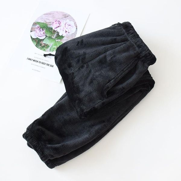 

men's pajama pants loose auto and winter warm flannel coral velvet home soft thick trousers, Black