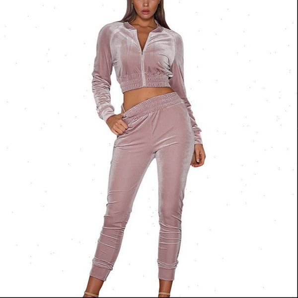 

spring women tracksuits female outfits velvet sportswear tracksuit pink 2 piece set suit short clothes and pants, Gray