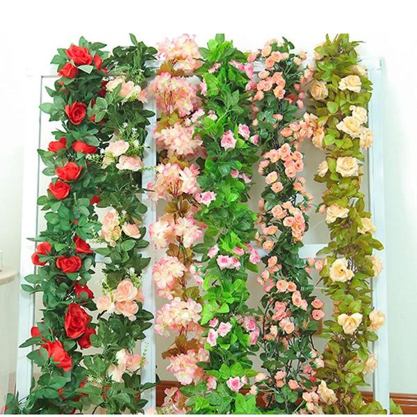 

decorative flowers & wreaths silk artificial rose vine hanging for wall decoration rattan fake plants leaves garland romantic wedding home