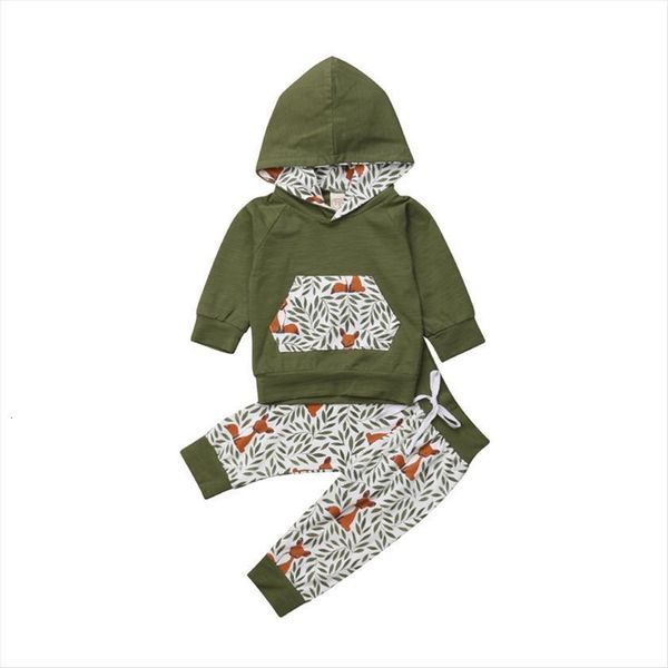 

us stock newborn kids baby girls boys clothtes set print fox hooded pants leggings outfits clothes, White