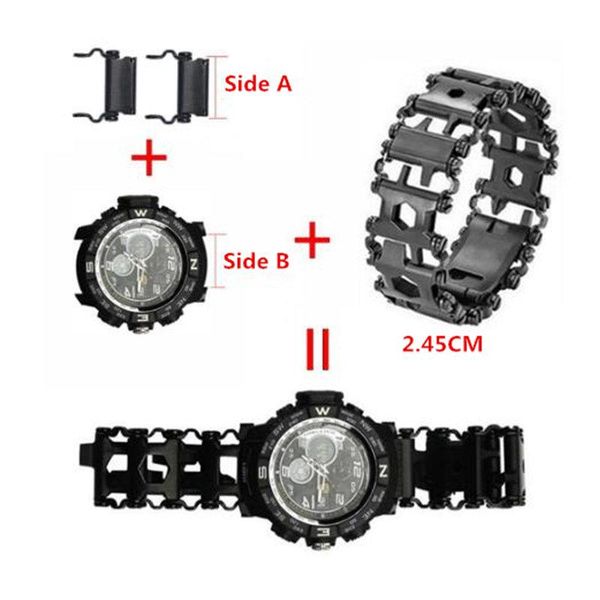 

link, chain 2.45cm watch link buckle stainless steel multifunction tread tool outdoor sports bracelet accessories for adjustable drop, Black