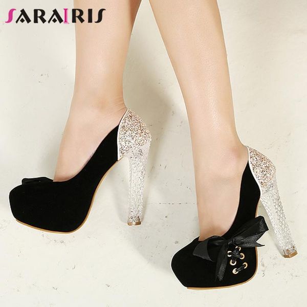 

dress shoes sarairis high clear heels wedding pumps sweet spring butterfly-knot women elegant shallow platform woman, Black