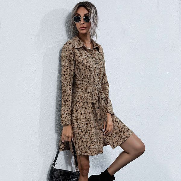 

pullover lapel casual dresses long sleeve leopard print dress for women, Black;gray