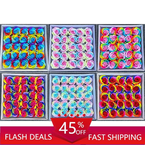 

party favor 25pcs/box colorful soap flower rose head valentine christmas gift bouquet box decoration