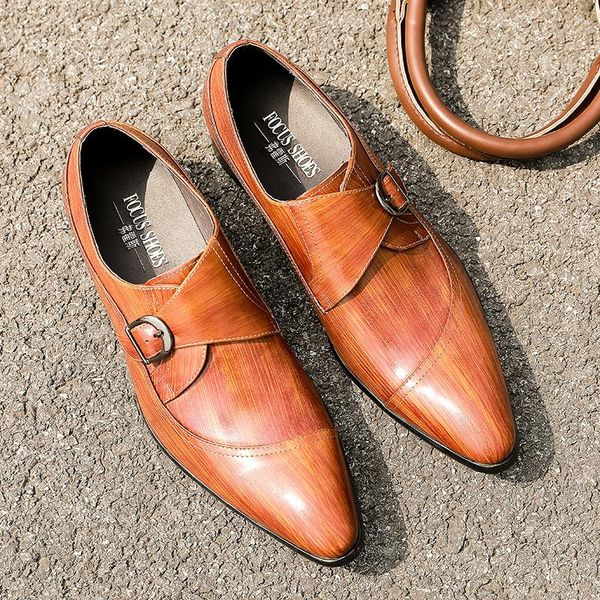 

dress shoes double monk strap oxford mens handmade genuine leather buckle men's formal wedding office for men footwear, Black