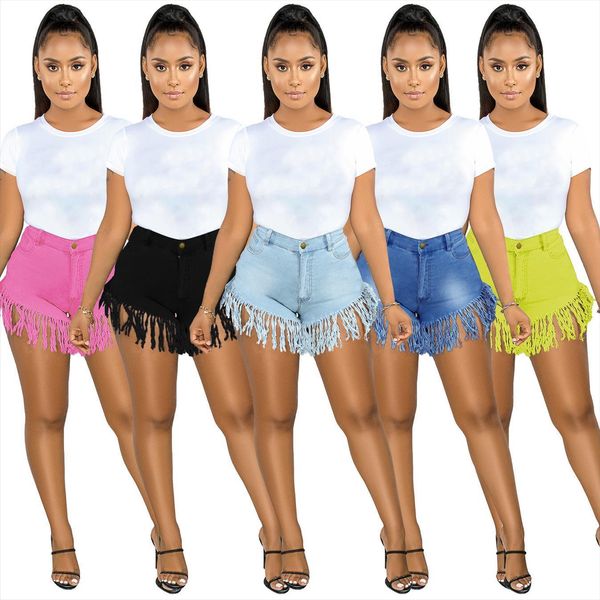 

black high waist summer women short plus size fashion skinny tassel denim woman mini booty jeans feminino, White;black