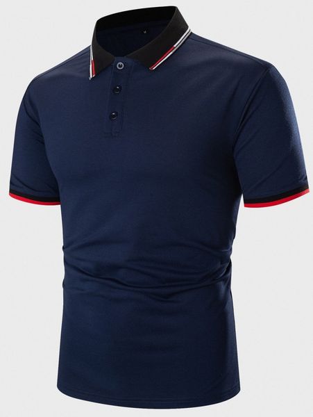 

men striped trim polo shirt l392#, White;black