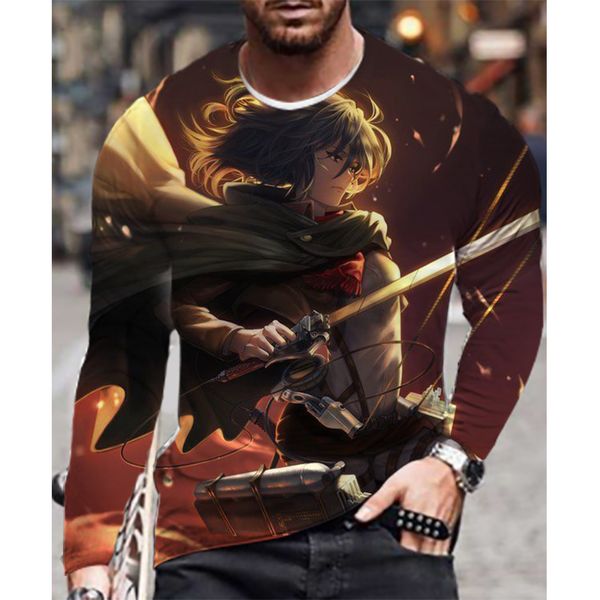 

attack on titan color contrast men is a 3d printed t-shirt visual impact party streetwear round neck high-quality long-sleeved designer xl p, White;black