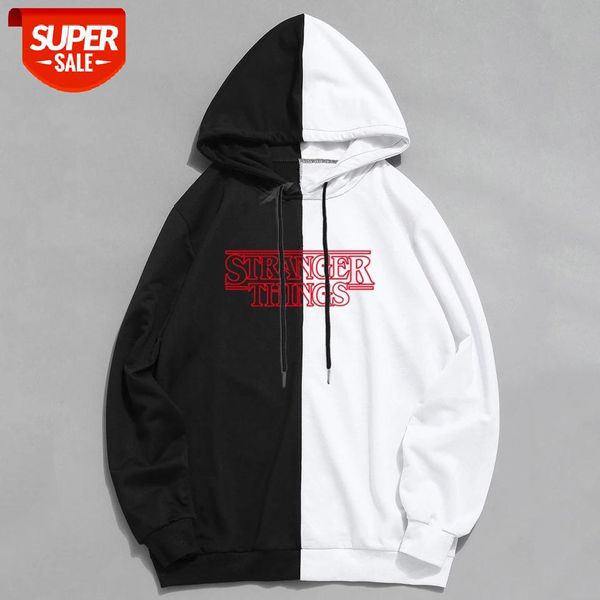 

fashion splice cool men hip hop hoodies stranger things casual sweatshirts streetwear women pullover harajuku hoodie male #6z3v, Black