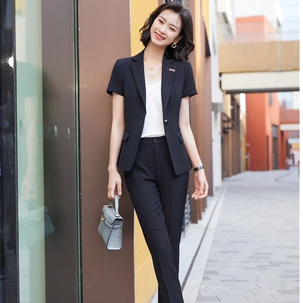 

women's two piece pants 2021 woman 2 set suit blazer and trousers&skirt for women career interview ol styles professional blazers coat, White