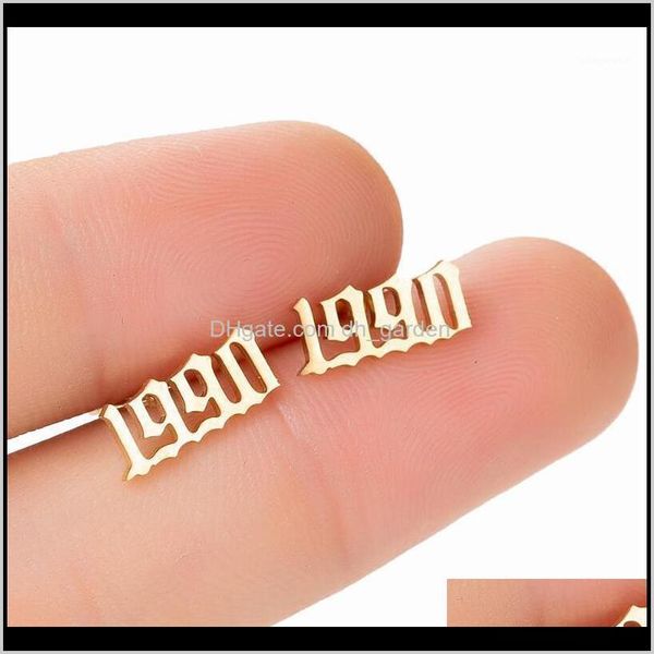 

drop delivery 2021 stainless steel earrings unique design year of birth number stud earring fashion punk street jewelry for women men1 ejj7i, Golden;silver