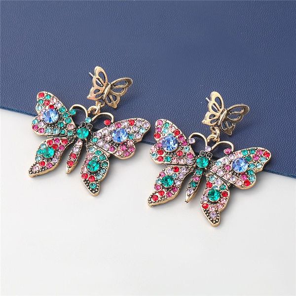 

dangle & chandelier handmade fairy big rhinestone earrings insect butterfly drop shiny colorful romantic bridal jewelry, Silver
