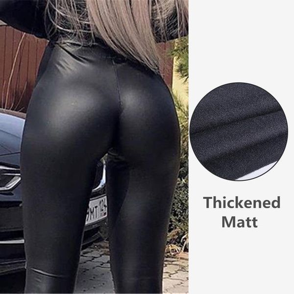 

pencil faux leather thicken womens pants winter warm leggings plus size elastic high waist slim skinny trousers 3xl, Black;white