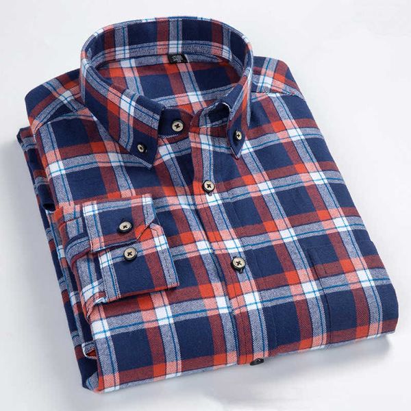 Camicia da uomo in flanella scozzese a maniche lunghe casual coreana slim business abiti da cerimonia da uomo camicia da uomo blusa a quadri di alta qualità XXXL 210609