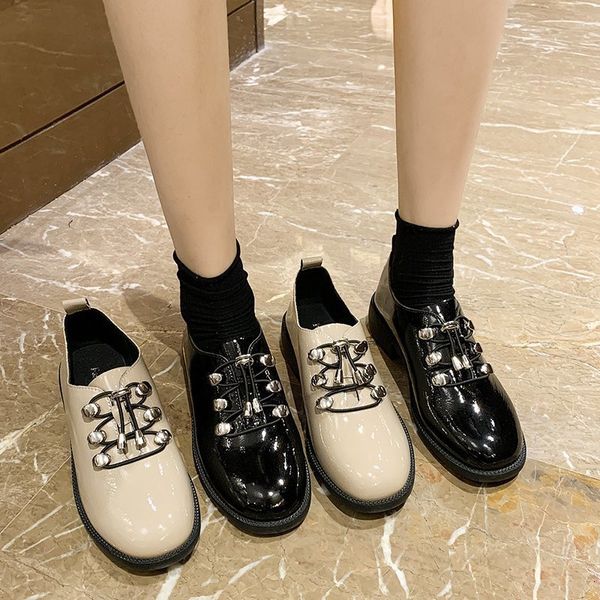 

sandals women's spring/autumn shoes for women genuine leather casual round toe high heels female lace up solid oxford rh4x, Black