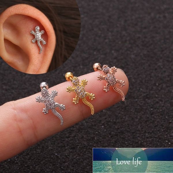 

1pcs cz animal gecko cartilage earring lizard reptile helix stud ear piercing jewelry tragus conch screw back earring, Silver