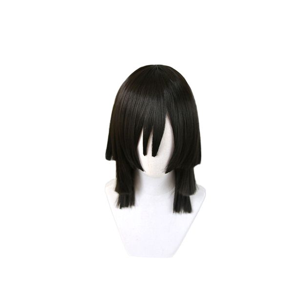 

anime demon slayer: kimetsu no yaiba iguro obanai cosplay wigs black stratification heat resistant synthetic hair wig + wig cap