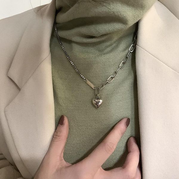 

chains hkmmh 925 sterling silver love heart stitching chain necklace female unique design temperament light luxury fashion jewelry