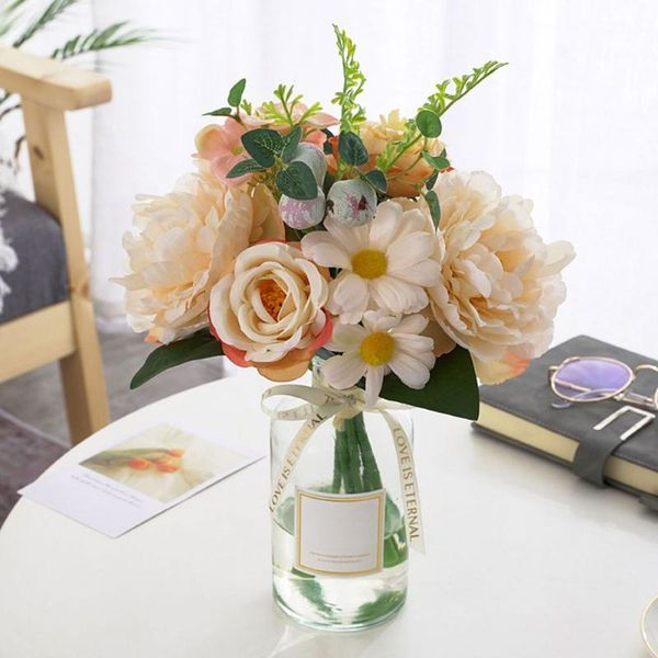 

decorative flowers & wreaths rose pink silk peony artificial bouquet touch fake flower for wedding decoration garden decor