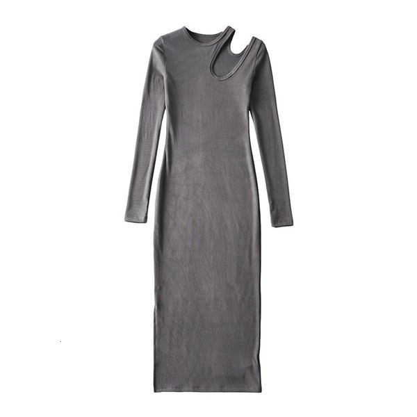 

skirts long sleeve slit cutout round neck pullover women's dress vintage threaded slim hip-knit bottom skirt chic female dresses, Black