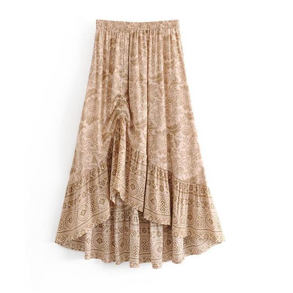 

skirts vintage skirt chic ginger floral long women 2021 fashion elastic waist pleated summer beach casual saia, Black