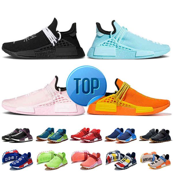 

2021 pharrell williams nmd human race running shoes women mens sneakers black green pink orange hu trail nerd solar pack extra eye trainers