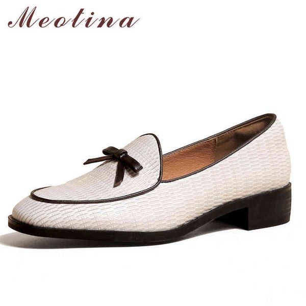 

meotina women's flat shoes leather round toe and bow casual fashionable suitable for spring autumn color 220209, Black