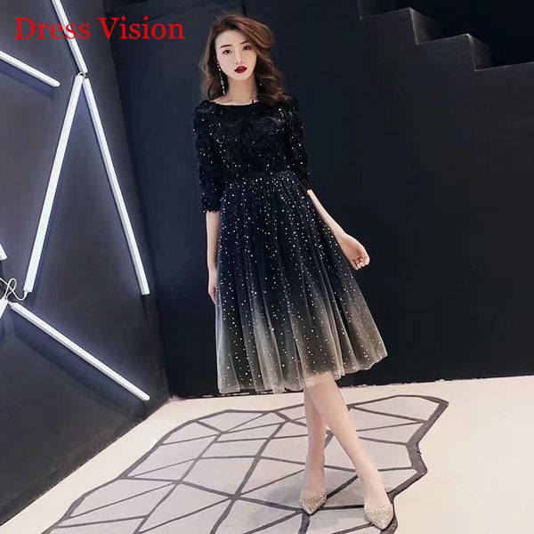 

Robe De Soiree Evening Dresse Black O-Neck Half Sleeves Party Gowns Womens Dress Tulle, White