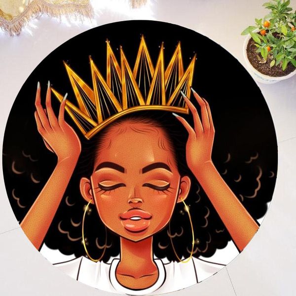 

cushion/decorative pillow cute afro black girl princess round carpets rugs for living room african american women art floor area rug mat rub