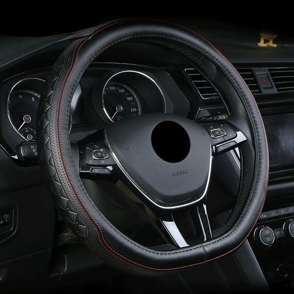 

steering wheel covers leather cover four seasons universal three-dimensional embossed cowhide car grip non-slip