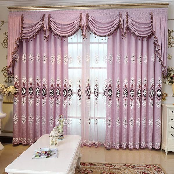 

european classical embroidery curtains modern minimalist for living room bedroom floor water-soluble valance curtain & drapes