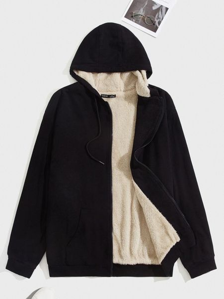 

men zipper drawstring hooded teddy lined coat z3yo#, Black;brown