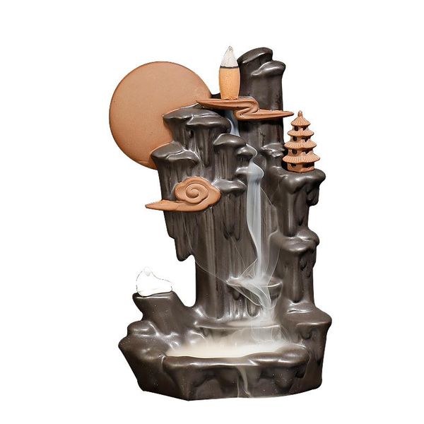 

fragrance lamps handmade zen ceramic incense burner waterfall home decor + fress 10 cones -14*8.5*21.5cm