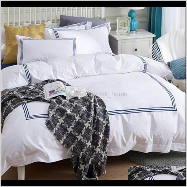 Conjuntos Suprimentos Têxteis Home GardenLuxury 100PerCent Egito Bordado Branco 5 Estrelas El Cama Set Strip ER Folha Algodão Duveta Long-Staple Beddi