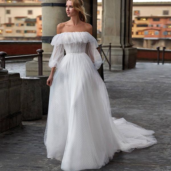 

other wedding dresses white polka dotted dress 2021 off shoulder tulle a line bridal long ivory vestido de noiva custom made1
