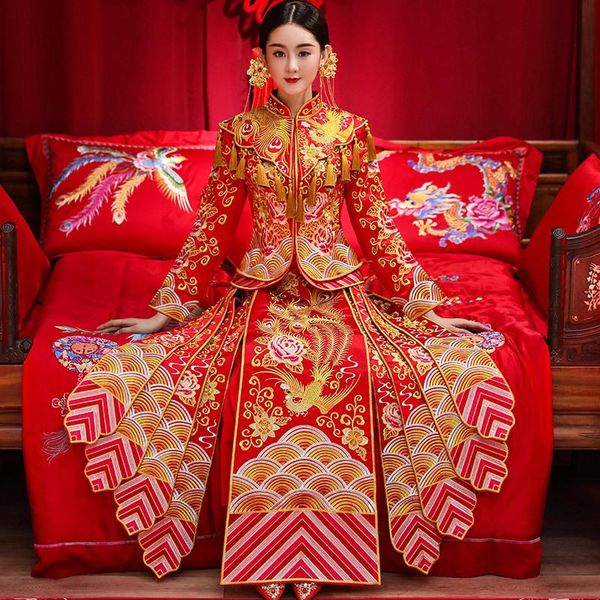 

phoenix gown bride wedding dress chinese style costume cheongsam evening show clothing slim for the ethnic, Red