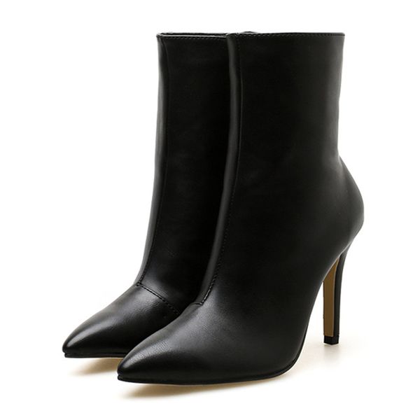 

dress shoes novo outono botas femininas de alta qualidade couro do plutônio apontou de pé zip saltos finos festa moda tornozelo sapatos curt, Black