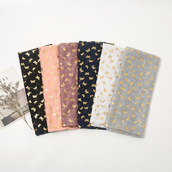 

scarves european selling autumn gold butterfly glitter scarf luxury viscose cotton shimmer hijab plain shawls and wraps pashmina, Blue;gray