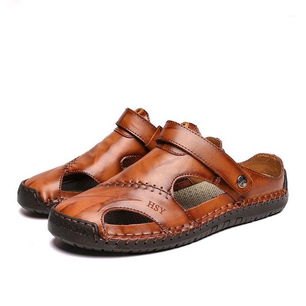 

sandals drop casual men soft comfortable summer leather roman outdoor beach big size1, Black