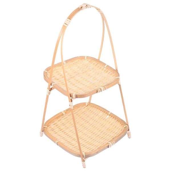 

storage baskets double-deck snack stand woven basket for fruit and pastries