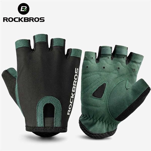 ROCKBROS Luvas de Bicicleta MTB Estrada Anti-choque Mountain Bike Sem Dedos Masculino Feminino Respirável Ciclismo Esportes Luva Antiderrapante 211129