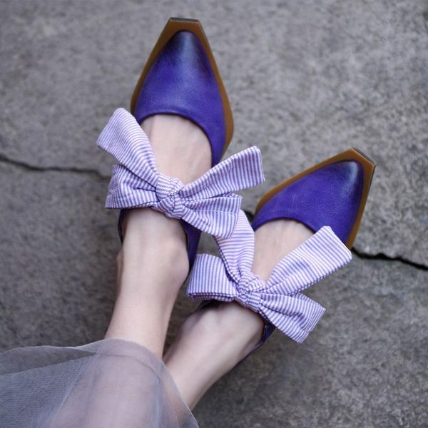 

artmu original sweet butterfly-knot women sandals pointed toe semi-sandals genuine leather handmade low heels 1902-3, Black