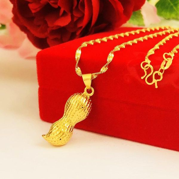 Подвесные ожерелья 24k золота для женщин для женщин Этнический арахисовый ожерелье с арахисовым ожерельем.