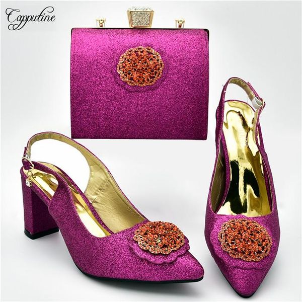 

dress shoes graceful fuchsia high heel pump with evening handbag set for fashion lady 108-5 height 7cm, Black