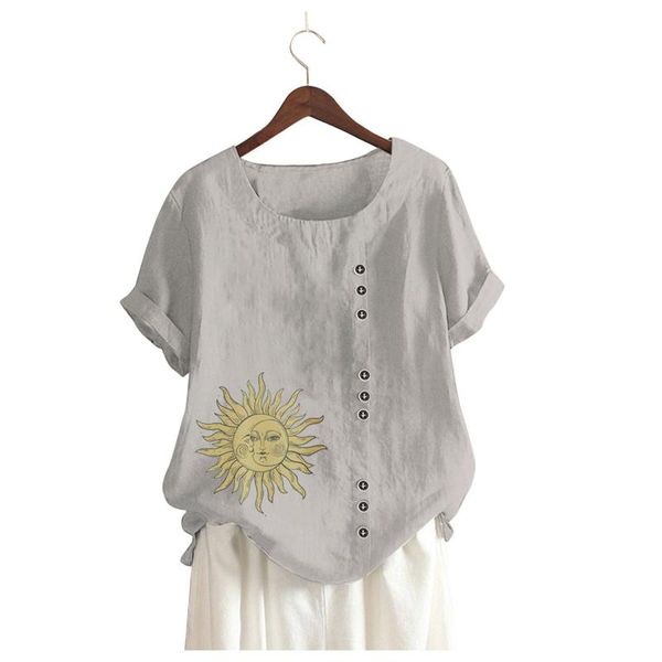 

women's casual loose sun and moon print all-match t-shirt top, White