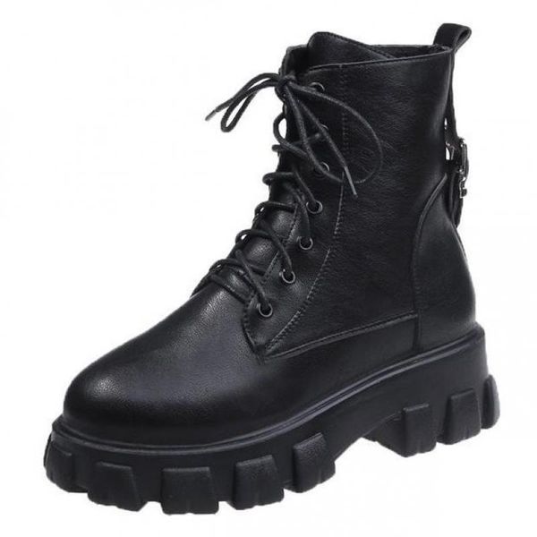 

boots women motorcycle shoes woman high heel platform pu leather lace up black girls cross-tied