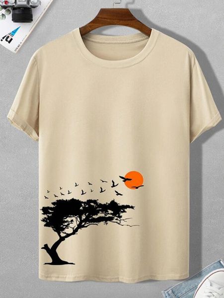 

men sun & tree print tee o7uz#, White;black
